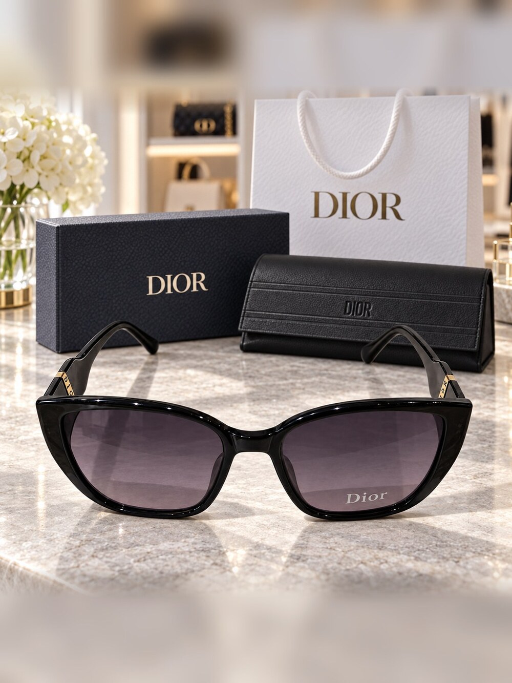 Dior Black Cat Eye Gradient Sunglasses